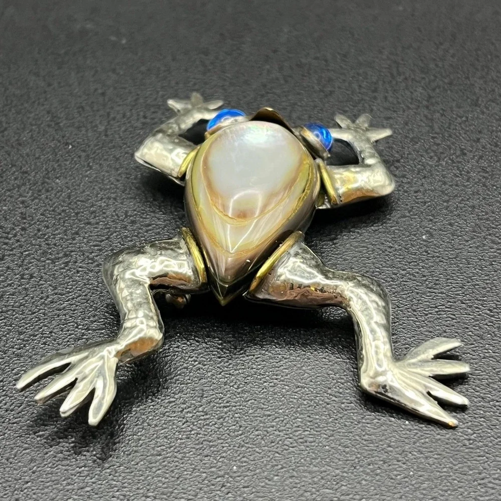Fabrice Paris Mixed-Metal Frog Brooch w/ Shell Body & Glass Eyes